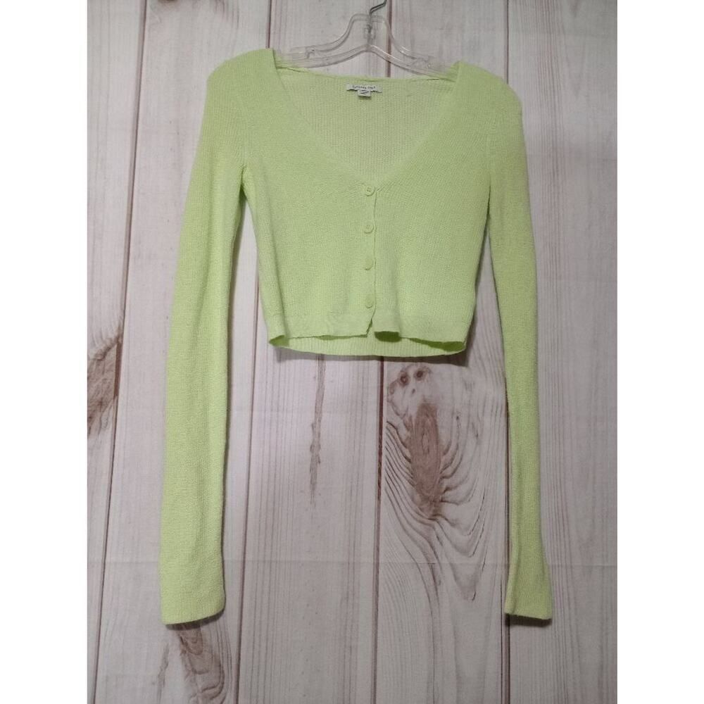 American Eagle Lime Green Cropped Cardigan V-Neck Long Sleeve Sweater XS